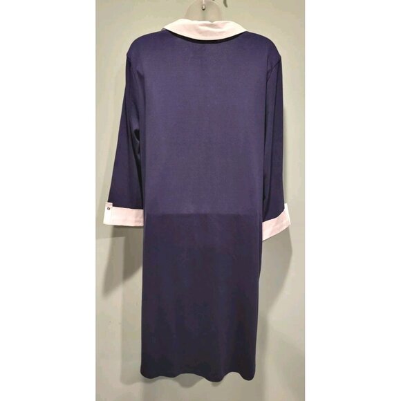 New Karen Scott Sport Navy And White Collared 1/4 Button 3/4 Sleeve Dress Sz L - Picture 4 of 6